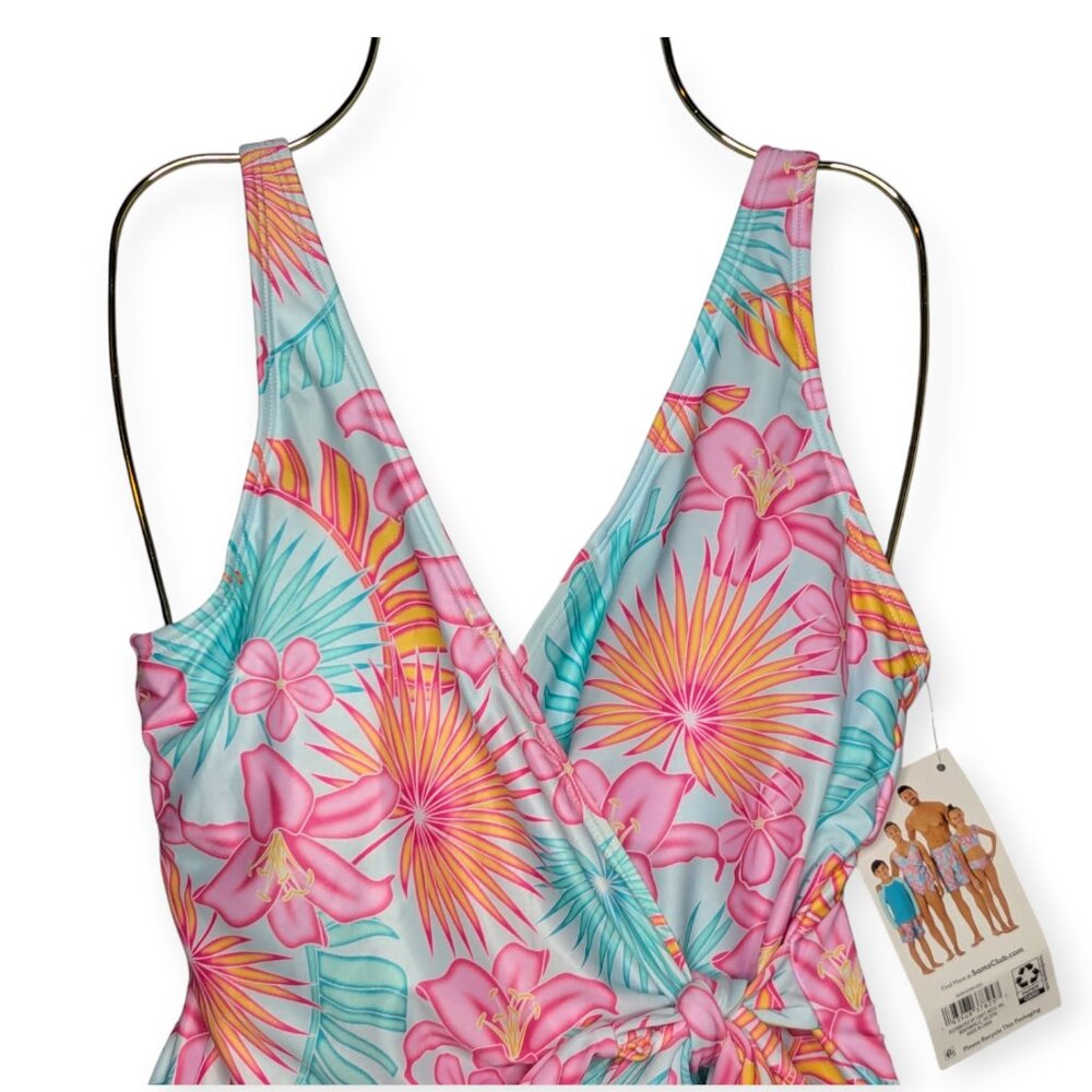 Member's Mark Tropical Floral Wrap One Piece Swimsuit Women's Size Medium NWT - Picture 2 of 13